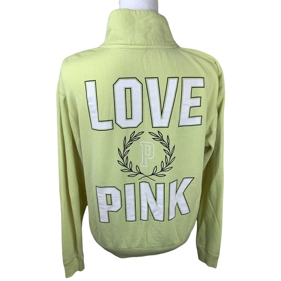 PINK Victoria's Secret Tops - VS PINK Love Pink Back Detail Green Quarter Zip Pullover Sweatshirt